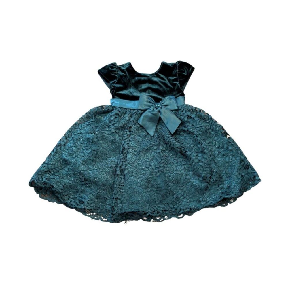 Jona Michelle Toddler Girls Emerald Velvet Sparkle Lace Holiday Dress, 3T